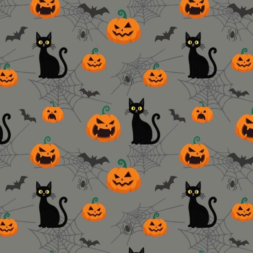 Pumpkin Prowl and Midnight Meows Fabric- Cotton Halloween Fabric - 100% Cotton - Continuous cuts