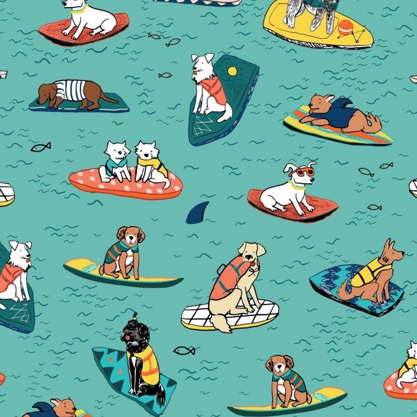 Paddle Pups Cotton Fabric - 100% Cotton- Continuous cuts