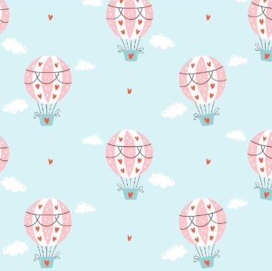 Pastel Hot Air Balloon Novelty Fabric -100% Cotton - Continuous Cuts