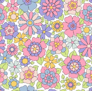 Garden Doodles Pretty Floral Cotton Fabric 100% Cotton Fabric -Continuous Cuts- Fast shipping! 09-68