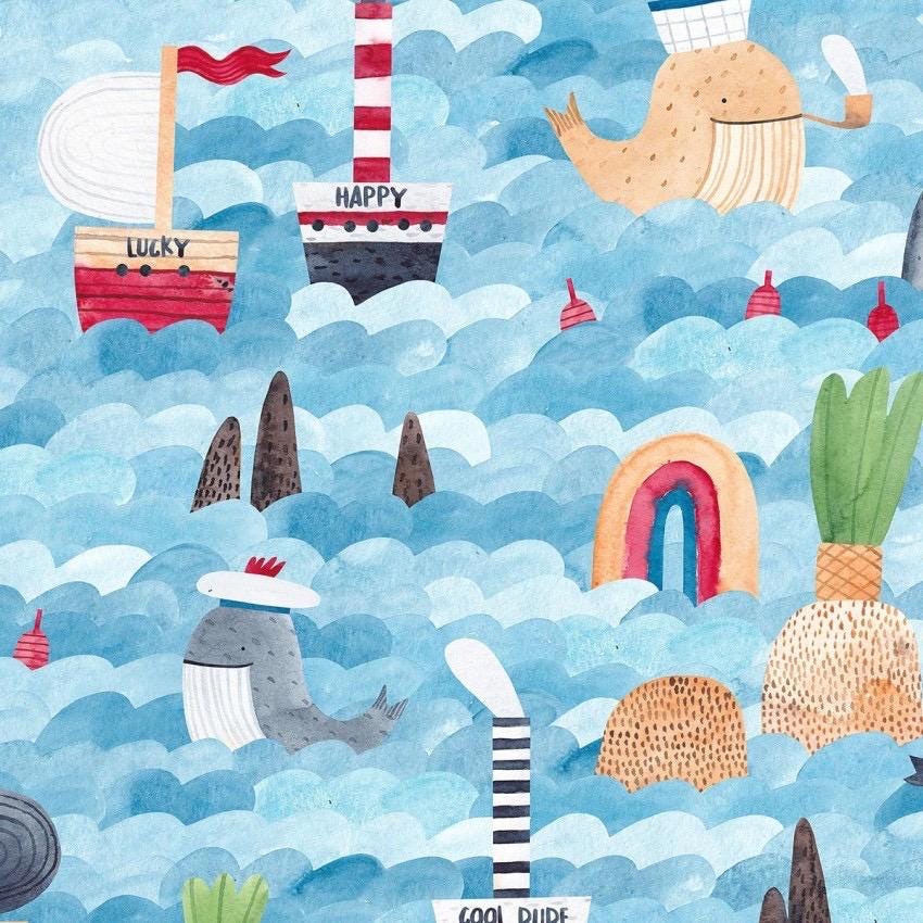 Lucky Waves and Happy Days Cotton fabric 100% Cotton - Fabric - continuous cuts