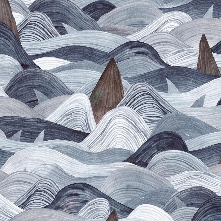 Shark Waves Cotton Fabric -Jaws - 100% Cotton continuous cuts