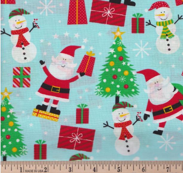 Tis the Season Holiday Cotton Fabric - 100% Cotton - Continuous cuts FT-Tis the Season 49695 Multi - Presents, Trees & Santa!