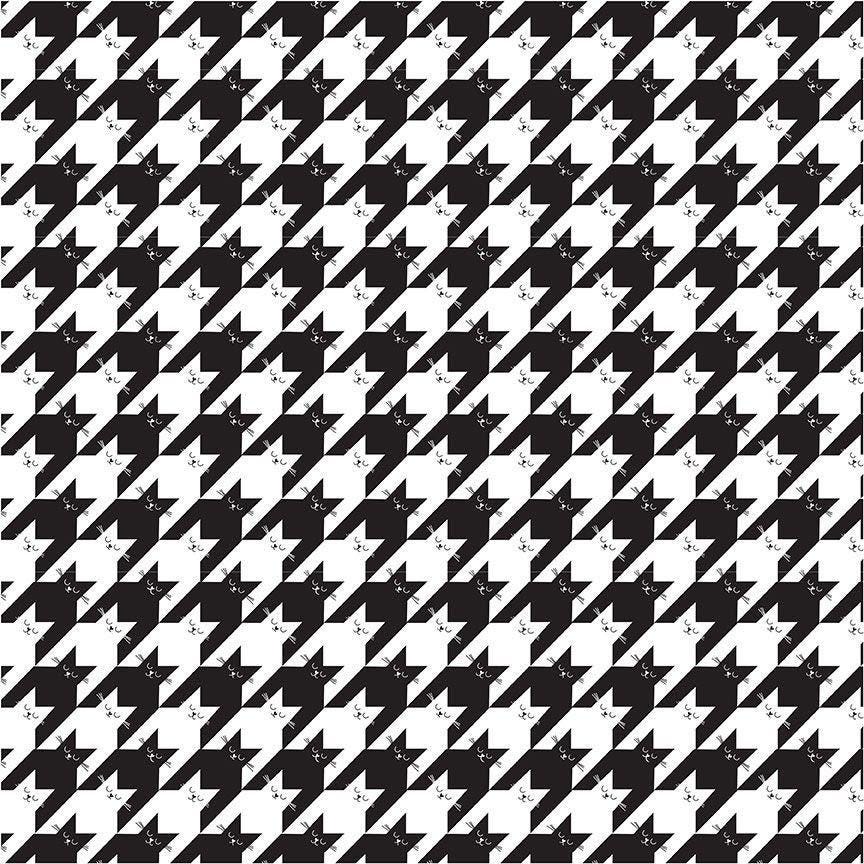 KITTY HOUNDSTOOTH Black and white Cotton fabric 100% Cotton - Continuous Cuts TT Cat CD2573
