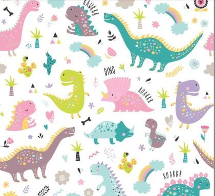 Girly Dinosaurs Cotton Fabric - 100% Cotton - Continuous Cuts - DA-3937031
