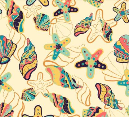 BEACH Sea Shells - Cotton Fabric Continuous Cups - 100% Cotton -DA-CUP118