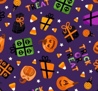 Halloween Purple Fabric - Cotton Halloween Fabric - 100% Cotton - Continuous cuts