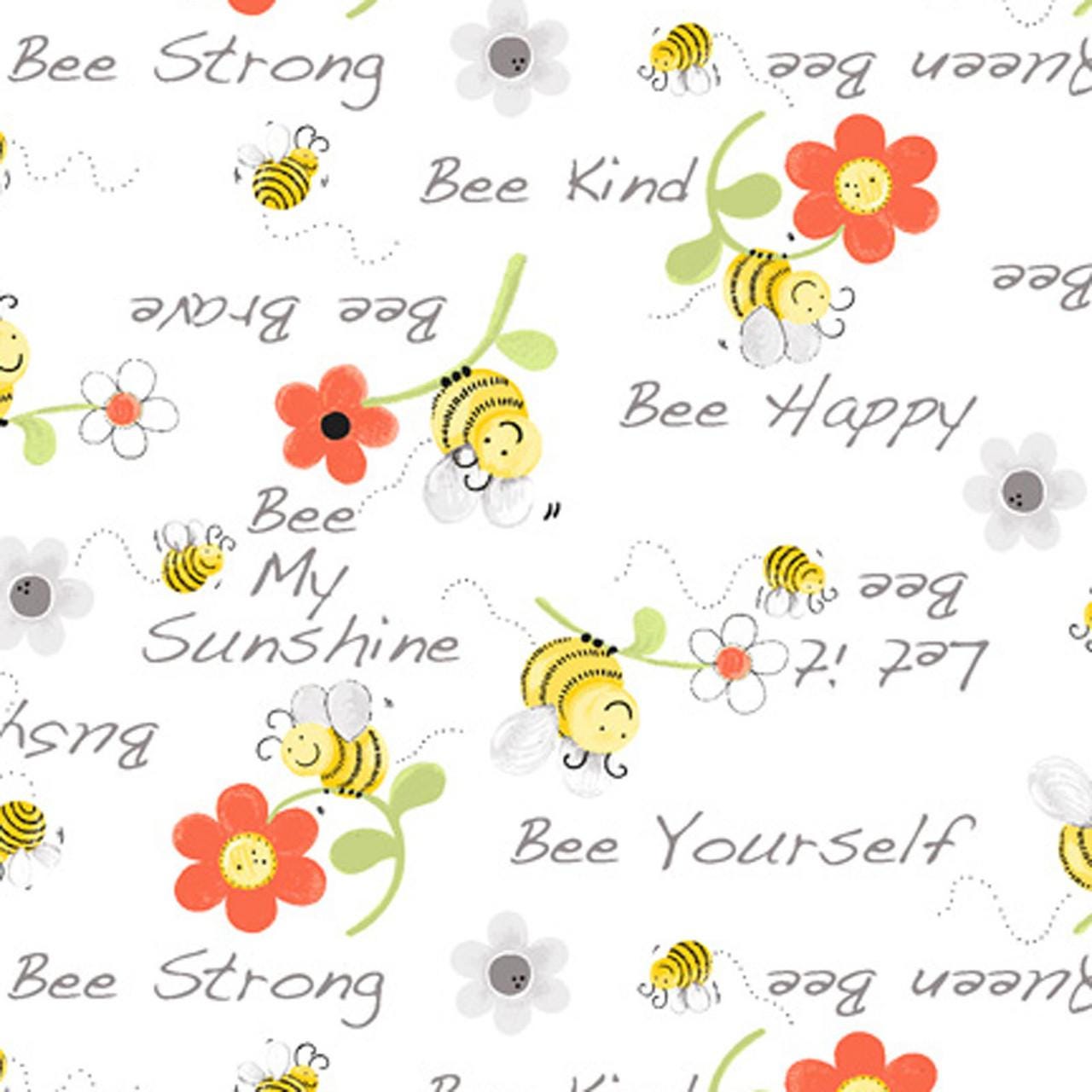 SusyBee Sweet Bees cotton fabric -White - Continuous cuts- 100% Cotton Susy Bee WSBSB20362-100
