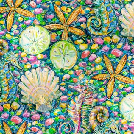 SEASIDE SUMMER 24157 Multi Conchology 100% Cotton Fabric
