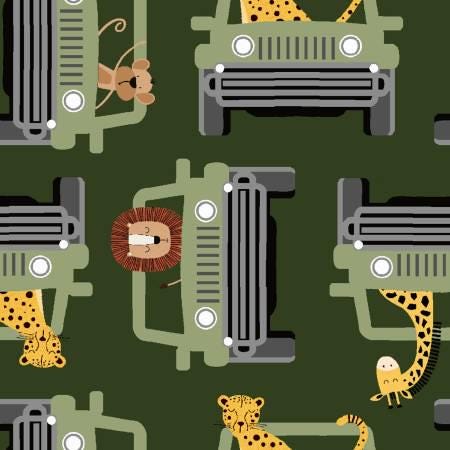 Jungle Safari Truck Friends cotton fabric-Continuous cuts- 100% Cotton