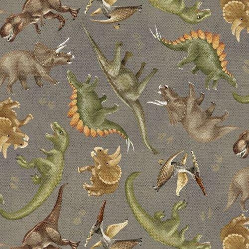 Tossed Dinosaurs Cotton Fabric -Roar Cotton Fabric- Cute- roar- continuous cuts Timeless Treasures