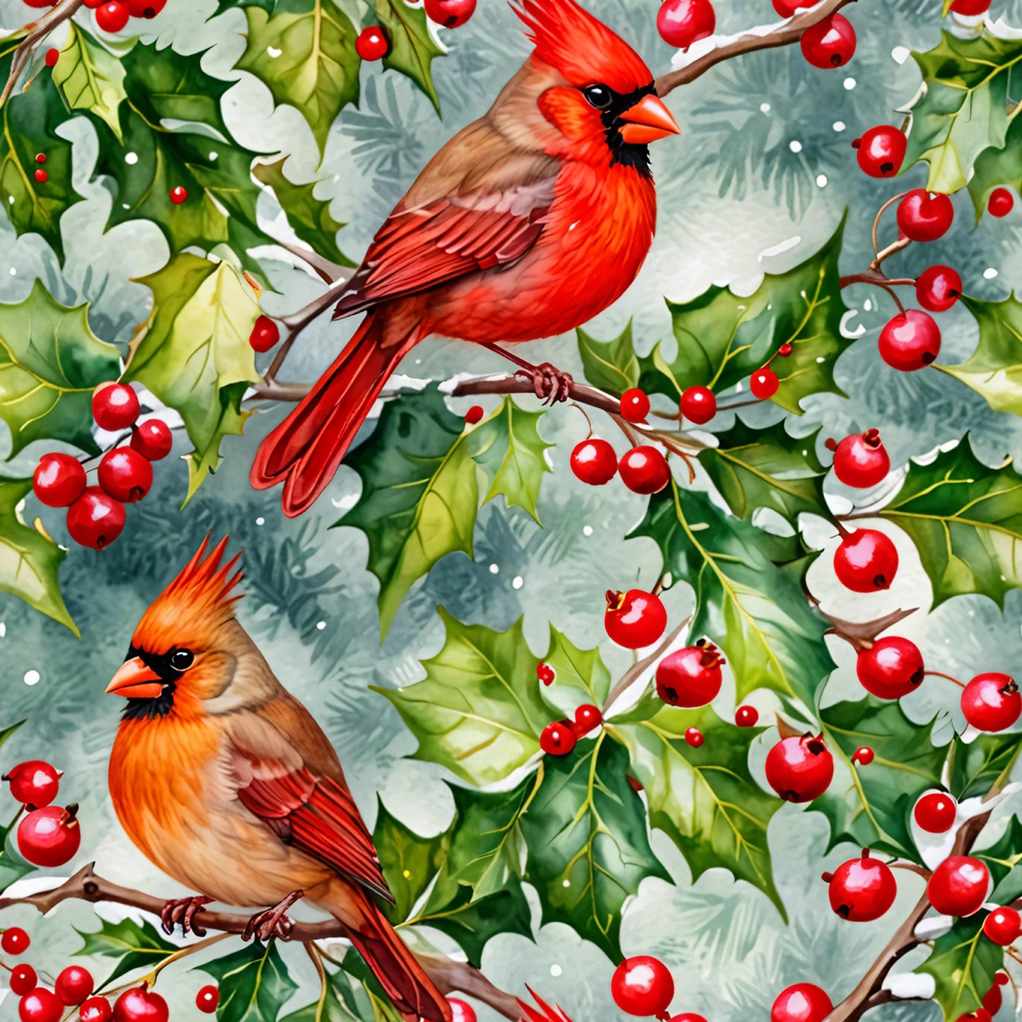 Cardinals in the Holiday Orchard 100% Cotton Fabric - Continuous Cuts - Drewie Pie Fabrics