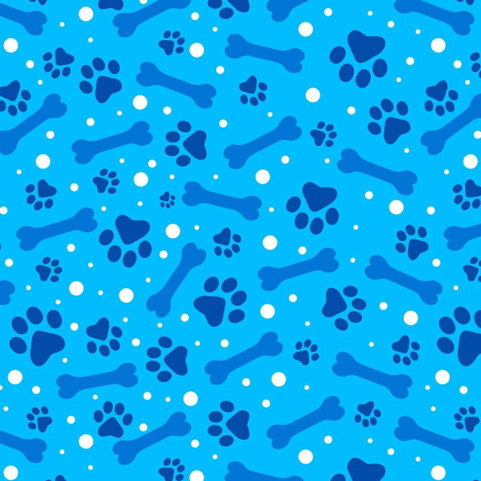 Dog Bones and Paw Prints Christmas Fabric -100% Cotton- David Textiles DATDX-4363-4C-8 Blue