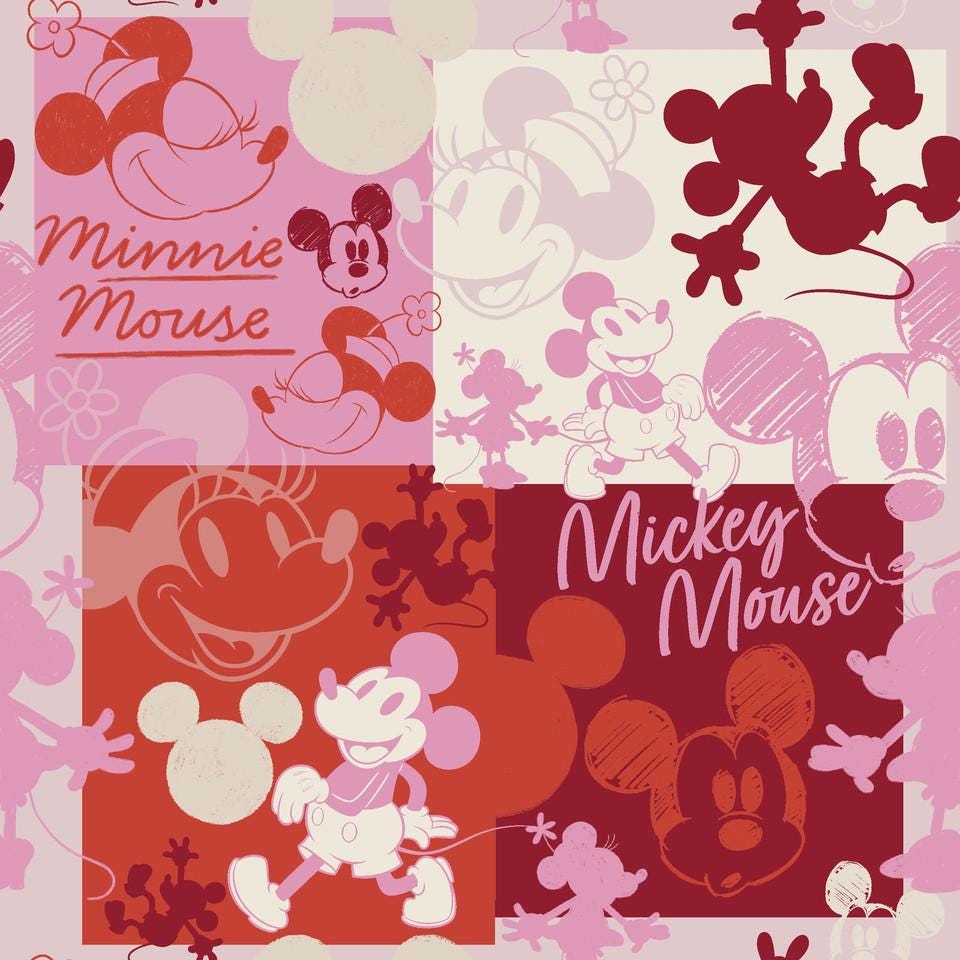 Mickey & Minnie Mouse on Pink 100% Cotton - continuous cuts SPR80470-A62078 Licensed Fabric