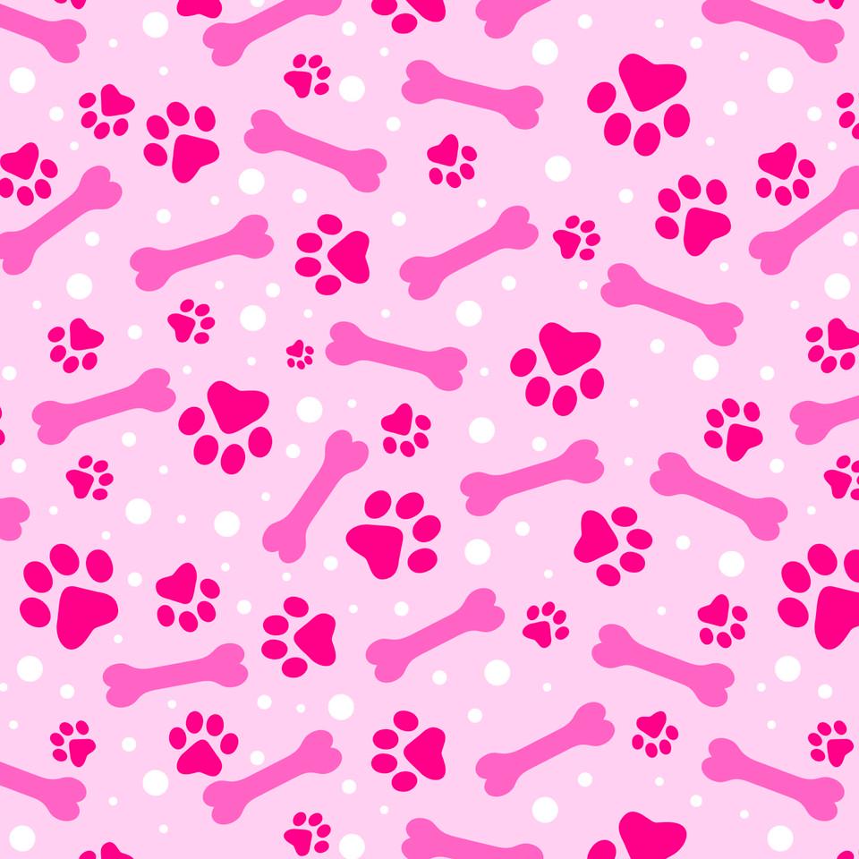 Dog Bones and Paw Prints Christmas Fabric -100% Cotton- David Textiles DATDX-4363-4C-10 Pink