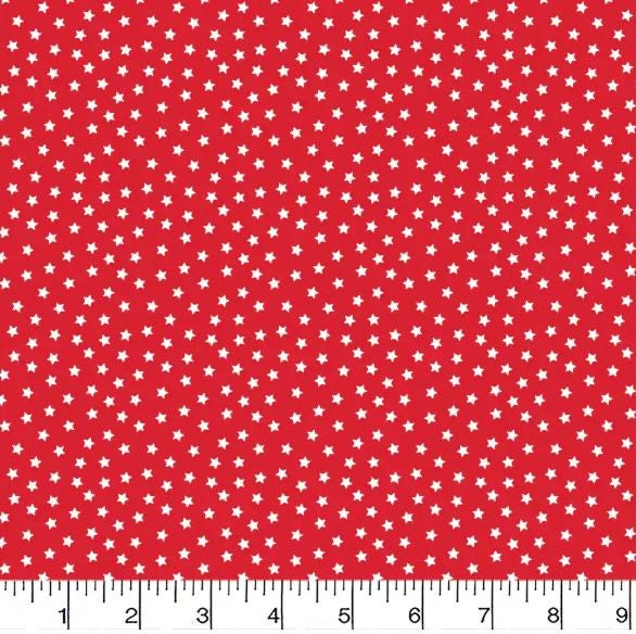 Tiny Stars on Red Cotton fabric - 100% Cotton - continuous cuts