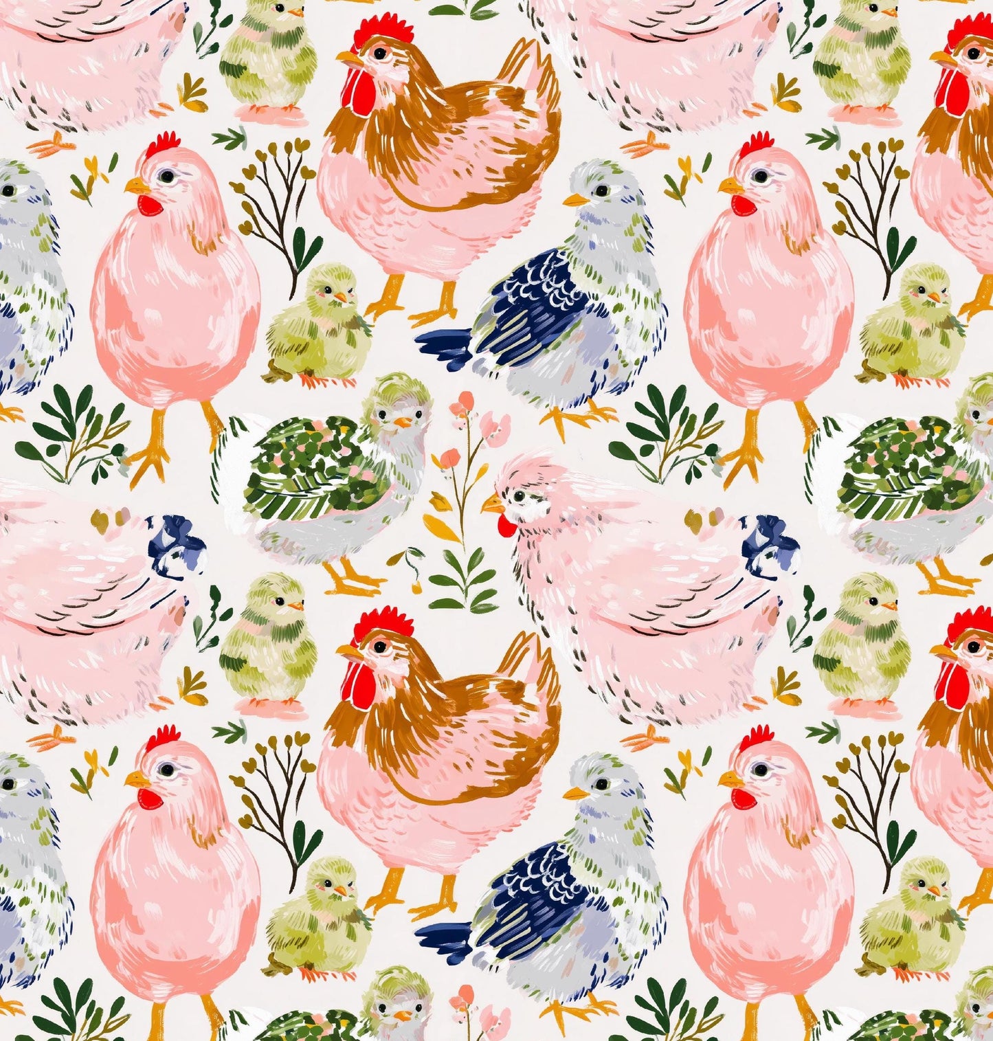 Watercolor Pink Blue Chicks Cotton fabric- Continuous cuts- 100% Cotton-