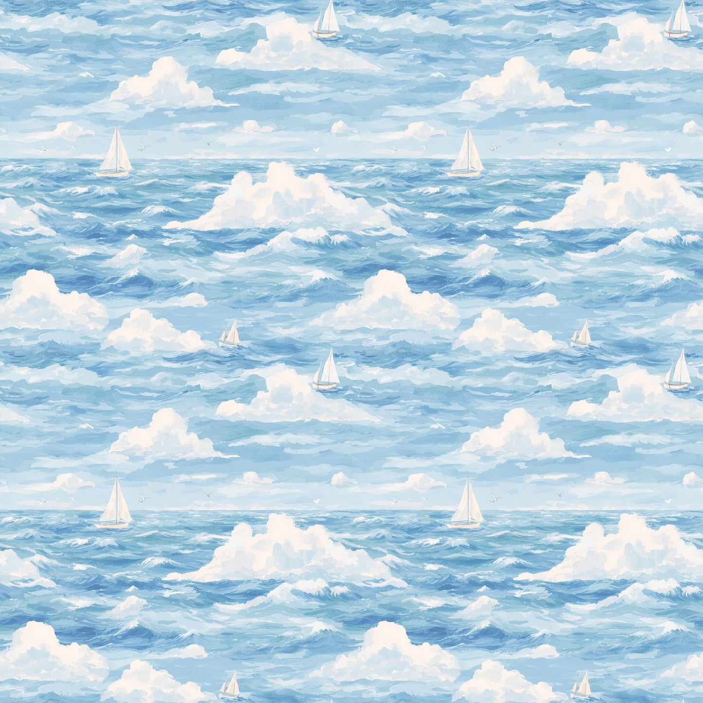 Watercolor Sailing 100% Cotton Fabric - Continous Cuts - Drewie Pie Fabrics