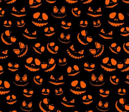 Pumpkin Faces on Black Halloween 100% Cotton Fabric - Drewie Pie Fabrics
