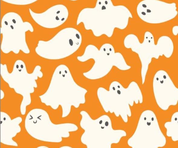 Ghosts on Orange Halloween 100% Cotton Fabric - Drewie Pie Fabrics