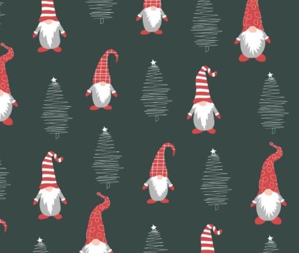 Christmas Gnomes 100% Cotton Fabric - Continuous Cuts - Drewie Pie Fabrics- Fabric Gnomes