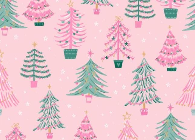 Pink Christmas Trees Cotton fabric - Christmas - holiday- continuous cuts