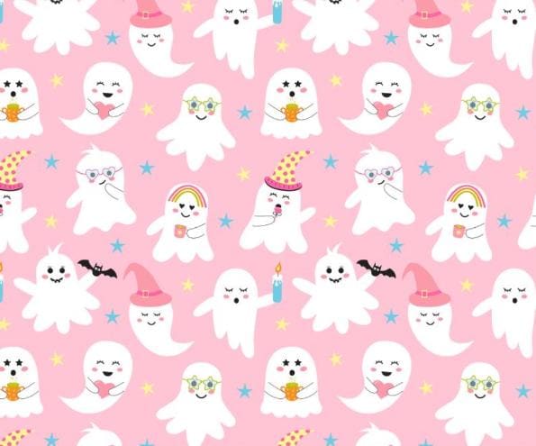 Ghosts on Pink Halloween 100% Cotton Fabric - Drewie Pie Fabrics