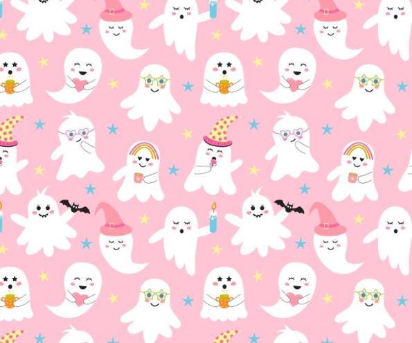 Ghosts on Pink Halloween 100% Cotton Fabric - Drewie Pie Fabrics