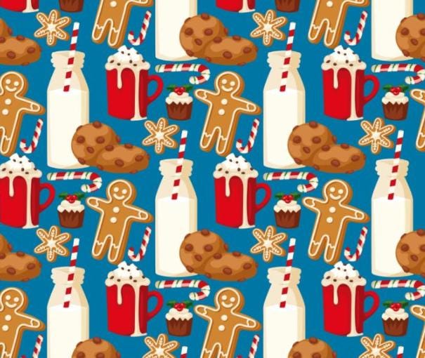 Milk and Cookies Christmas Cotton fabric - Christmas - holiday- continuous cuts