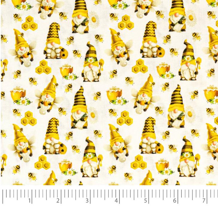 Bee Keeper Gnomes Fabric- Gnomes 100% Cotton - Bee Keeper