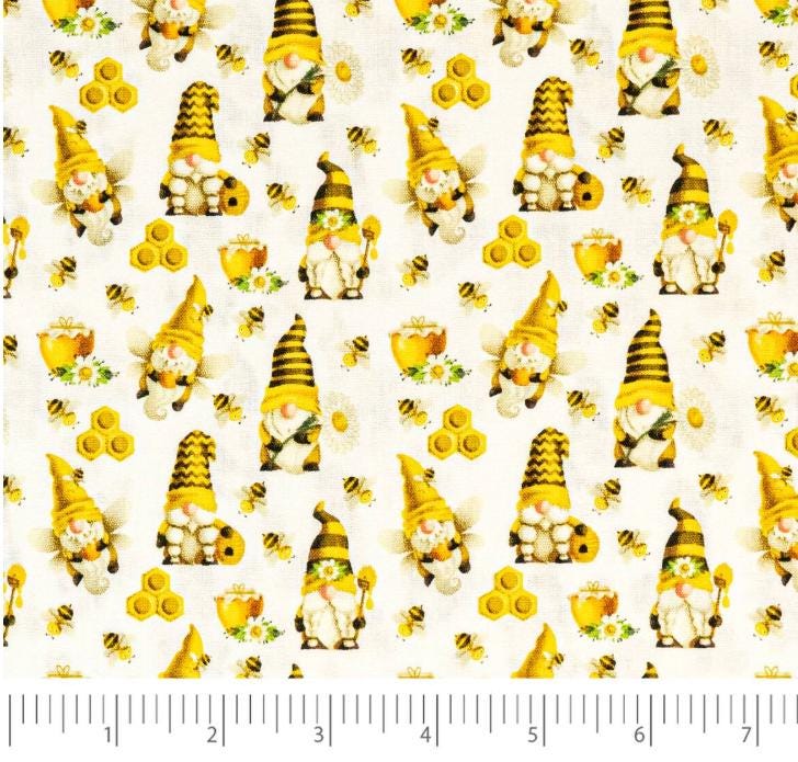 Bee Keeper Gnomes Fabric- Gnomes 100% Cotton - Bee Keeper