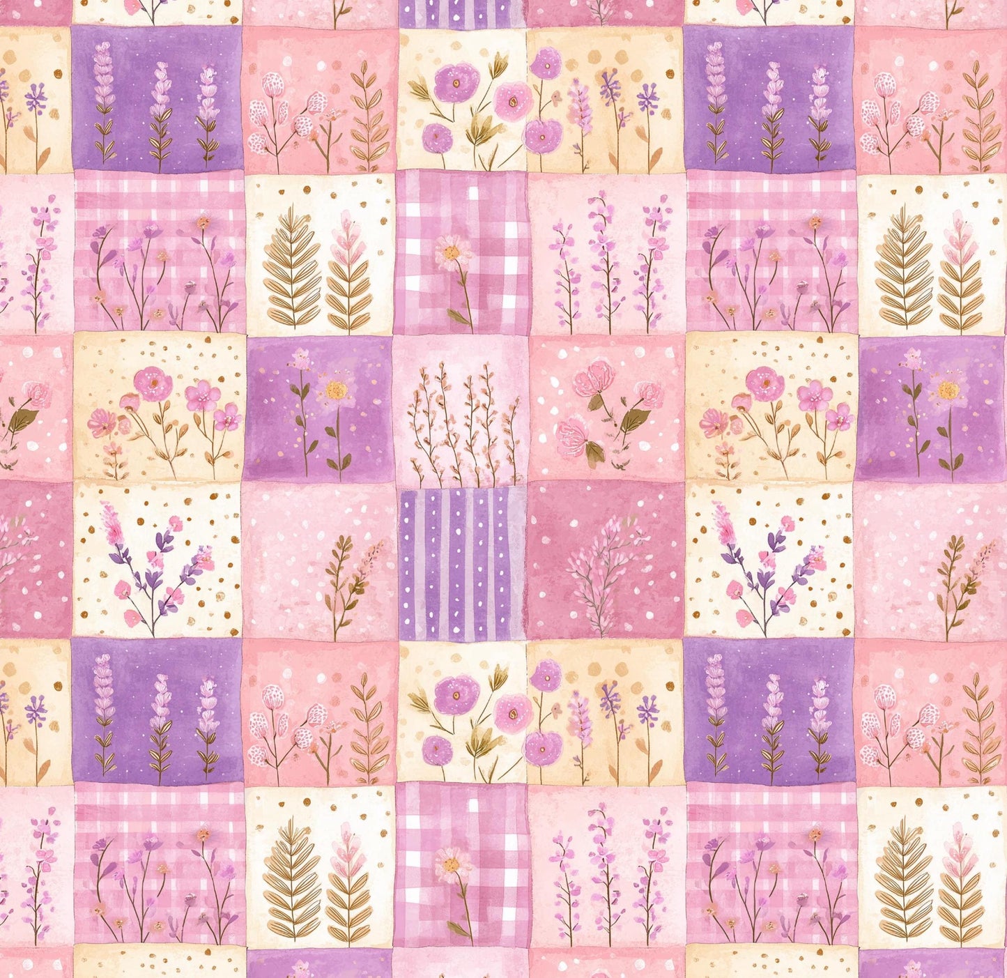 Spring Floral Patch Cotton Fabric- 100% Cotton Continuous Cuts Drewie Pie Fabrics
