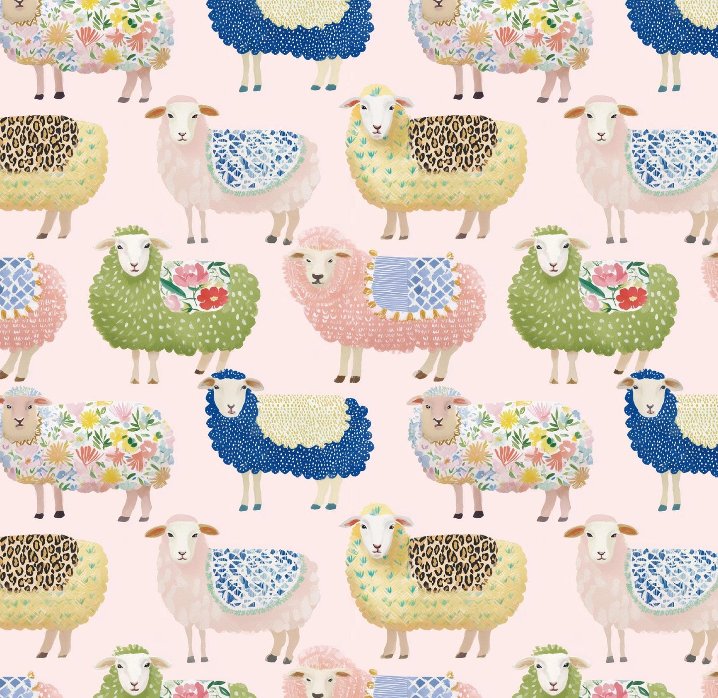 Watercolor Sheep Cotton fabric- Continuous cuts- 100% Cotton-