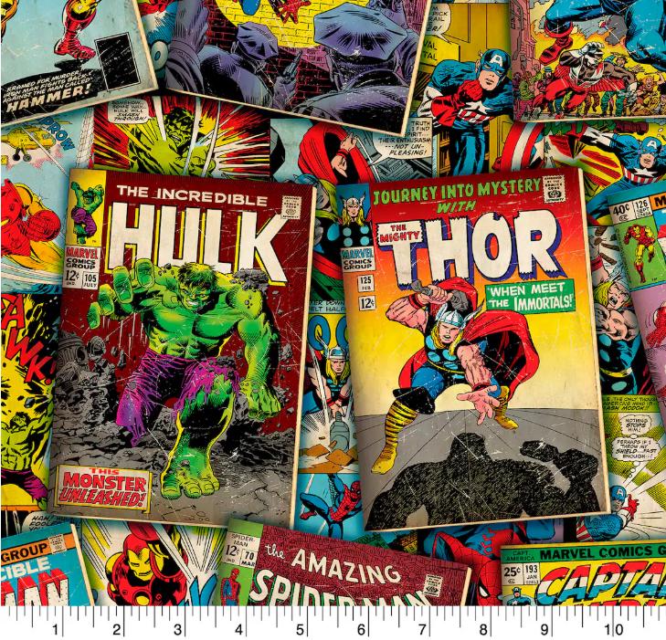 Marvel Retro Comics 100% Cotton Fabric by Camelot Fabrics - Continuous Cuts