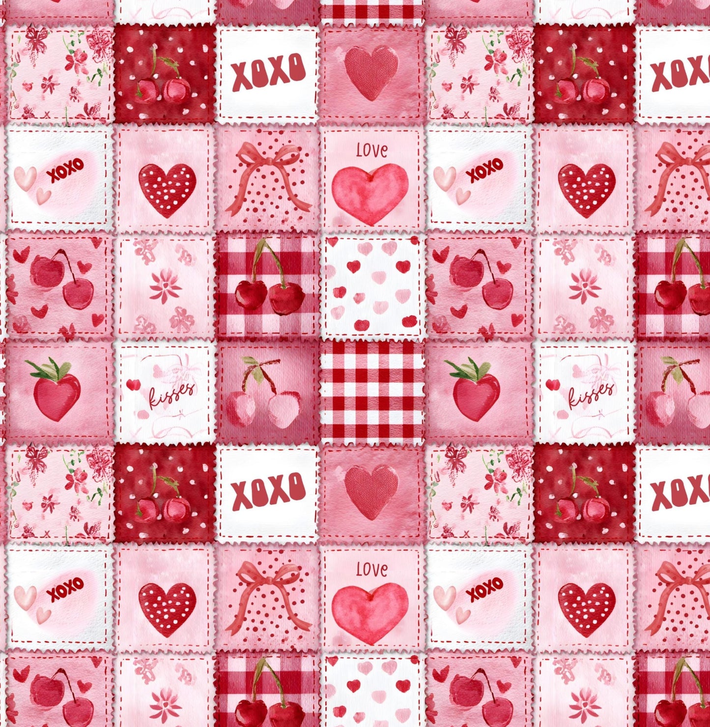 Valentines Patchwork by DigiBunnyStudio - Bright Heart Tiles Cotton Fabric- 100% Cotton Continuous Cuts Drewie Pie Fabrics