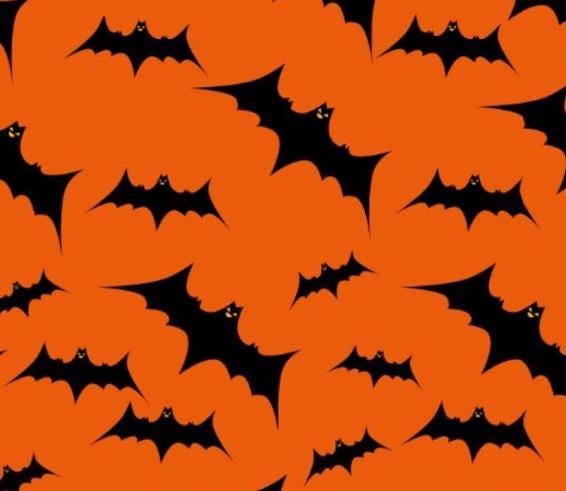 Bats on Orange Halloween 100% Cotton Fabric - Drewie Pie Fabrics