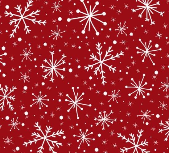 Snowflakes on Red Christmas Cotton Fabric - 100% Cotton - Drewie Pie Fabrics