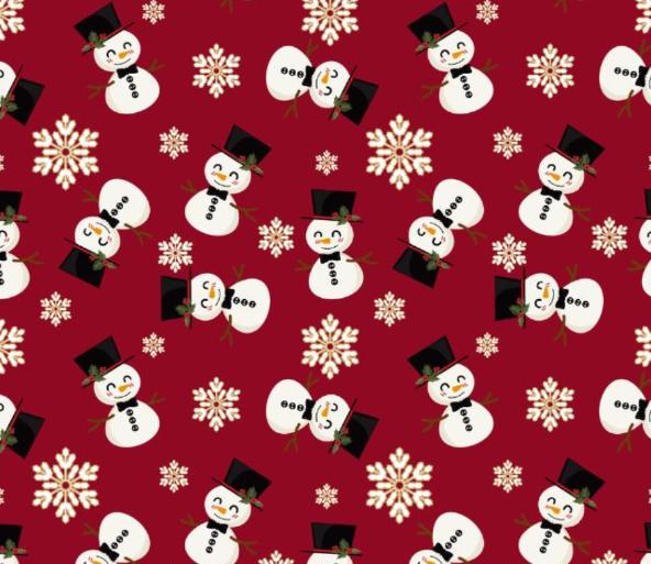 Tossed Snowman Red Christmas Cotton Fabric - continuous cuts - fast shipping - 100% Cotton