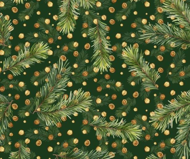 Evergreen Tree Branches & Dots Christmas Cotton Fabric Cotton Fabric- 100% Cotton -