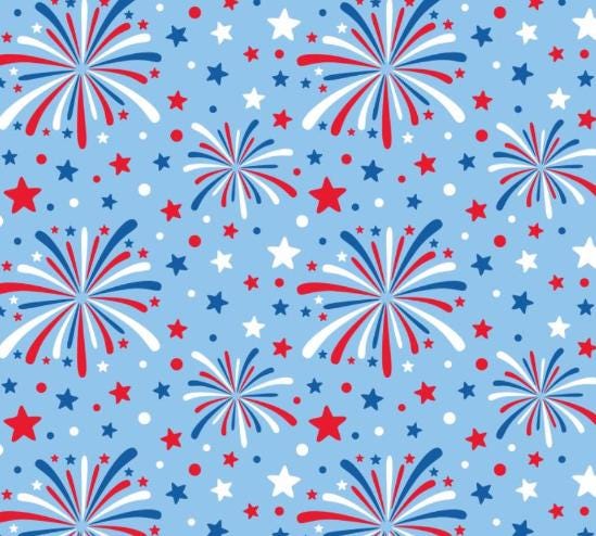 Patriotic Fireworks on Light Blue Cotton fabric - 100% Cotton - continuous cuts - Drewie Pie Fabrics