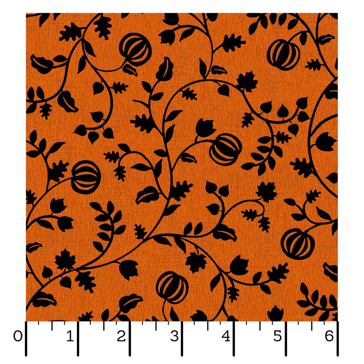 Black Pumpkin Vines Orange Halloween Fabric - 100% Cotton - Continuous cuts Pumpkin Grove Pumpkin Vines - Orange MAS11184-OJ