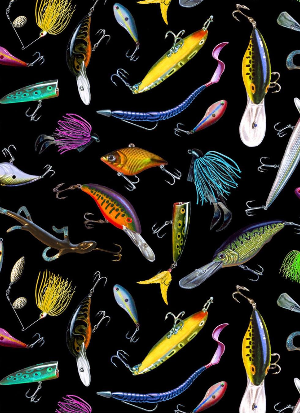 Tight Lines Black Fishing lures cotton fabric, continuous cuts- fast shipping!