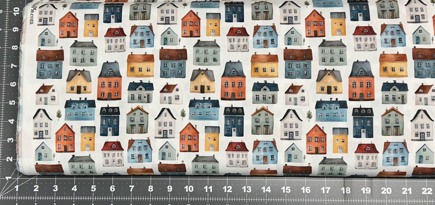 Watercolor Village Cotton fabric 100% Cotton - Drewie Pie Fabrics