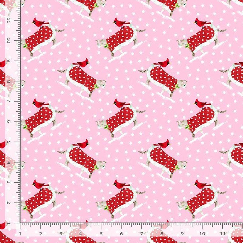 DS-Catmas Carols - Stella DPJ3558 Pink - Winterland Wonderland Christmas Fabric - 100% Cotton-