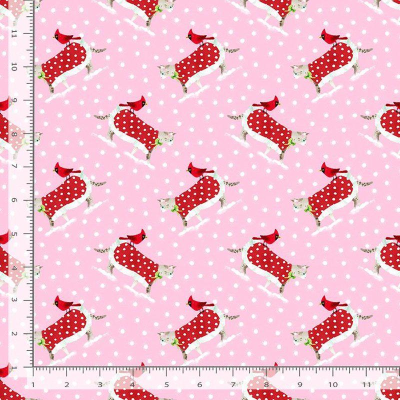DS-Catmas Carols - Stella DPJ3558 Pink - Winterland Wonderland Christmas Fabric - 100% Cotton-