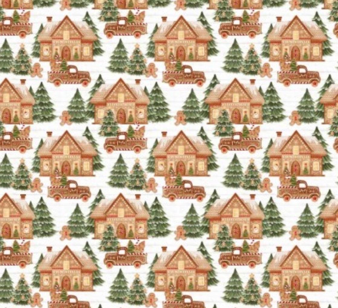 Very Merry Gingerbread 24613 White Jolly Gingerbread Forest 100% Cotton fabric - Continuous Cuts