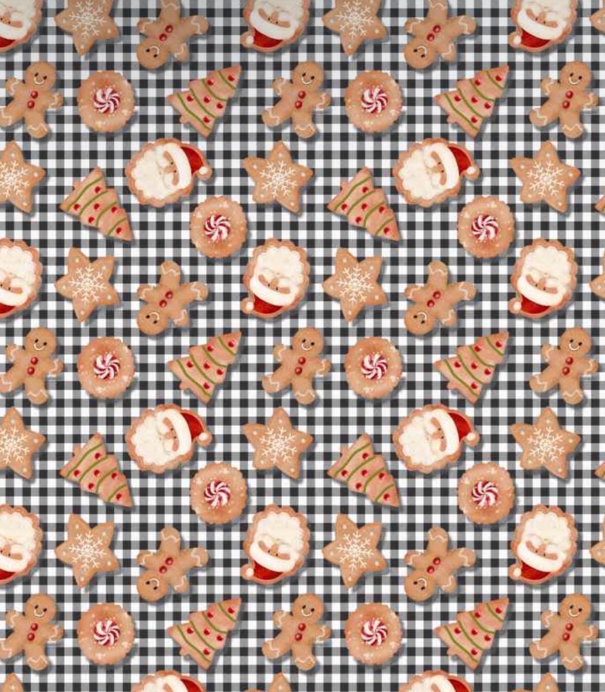 Very Merry Gingerbread 24614 Christmas Cookiea Black Plaid 100% Cotton fabric - Continuous Cuts