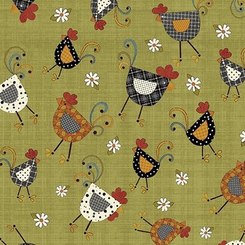 Green Chicken dance Cotton Fabric - 100% Cotton -Continuous Cuts