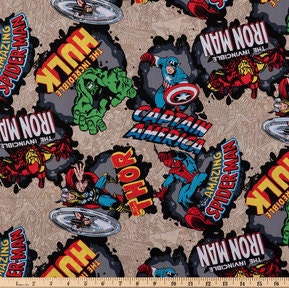 Superhero Fabric - Thor - Captain America - Hulk - Spider-man - Iron Man Licensed Fabric