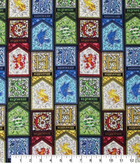 Harry Potter fabric- Stained Glass Windows Continuous Cuts 100% Cotton -Licensed Fabric
